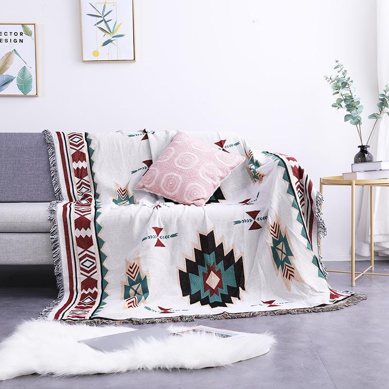 Dziany koc w stylu boho, tkany techniką żakardową, do wnętrz i na zewnątrz, dekoracyjny koc do domu 130x160cm | Sansoti
