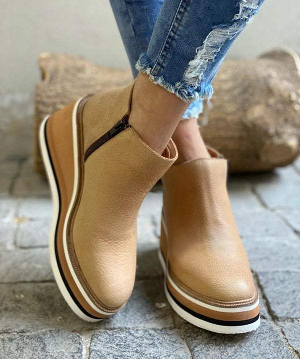 Bottines pour femmes à semelle compensée et fermeture éclair, chaussures d’automne confortables en coton, polyvalentes, élégantes et adaptées au quotidien | Sansoti