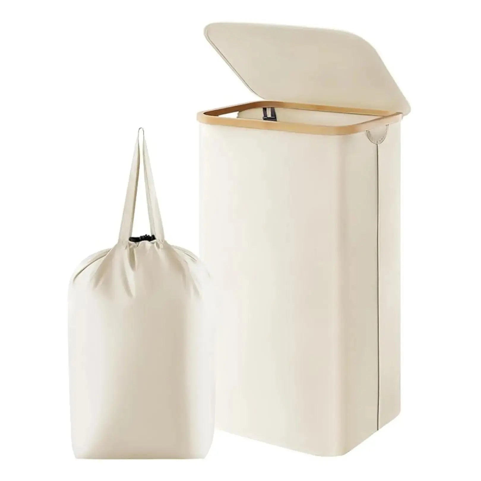 Foldable Laundry Basket with Lid 100L Bamboo Handles Beige Gray Black Polyester Large Capacity Laundry Box | Sansoti