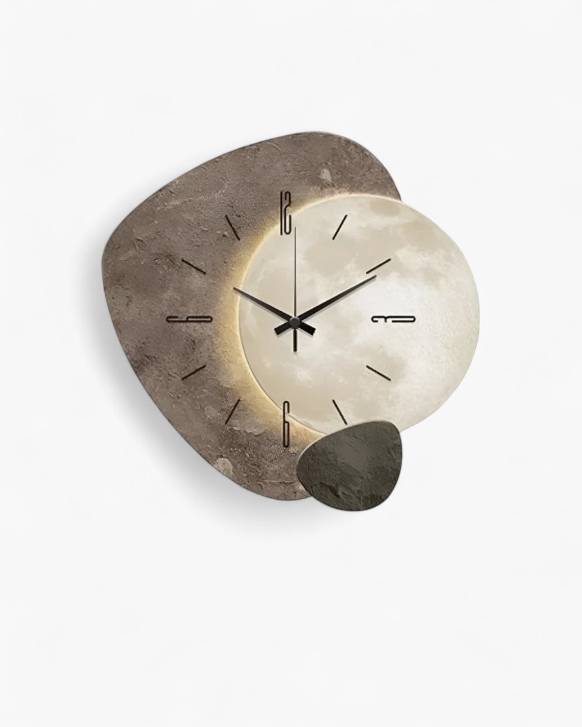 Wandklok met Maanreliëf en Optionele Verlichting Zwart Goud Betonlook Scandinavisch Interieur Decoratief Tijdweergave Woonkamer Slaapkamer Kantoor Modern Minimalistisch Wanddecoratie | Sansoti