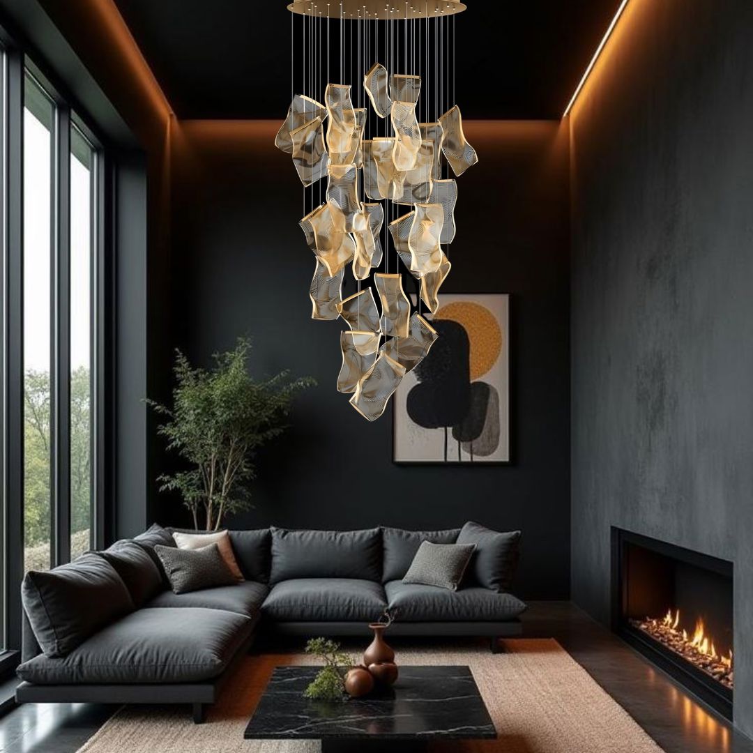 Moderne Design-Kronleuchter mit geschichteten Acryl-Blättern und verstellbarer Höhe | Restfield