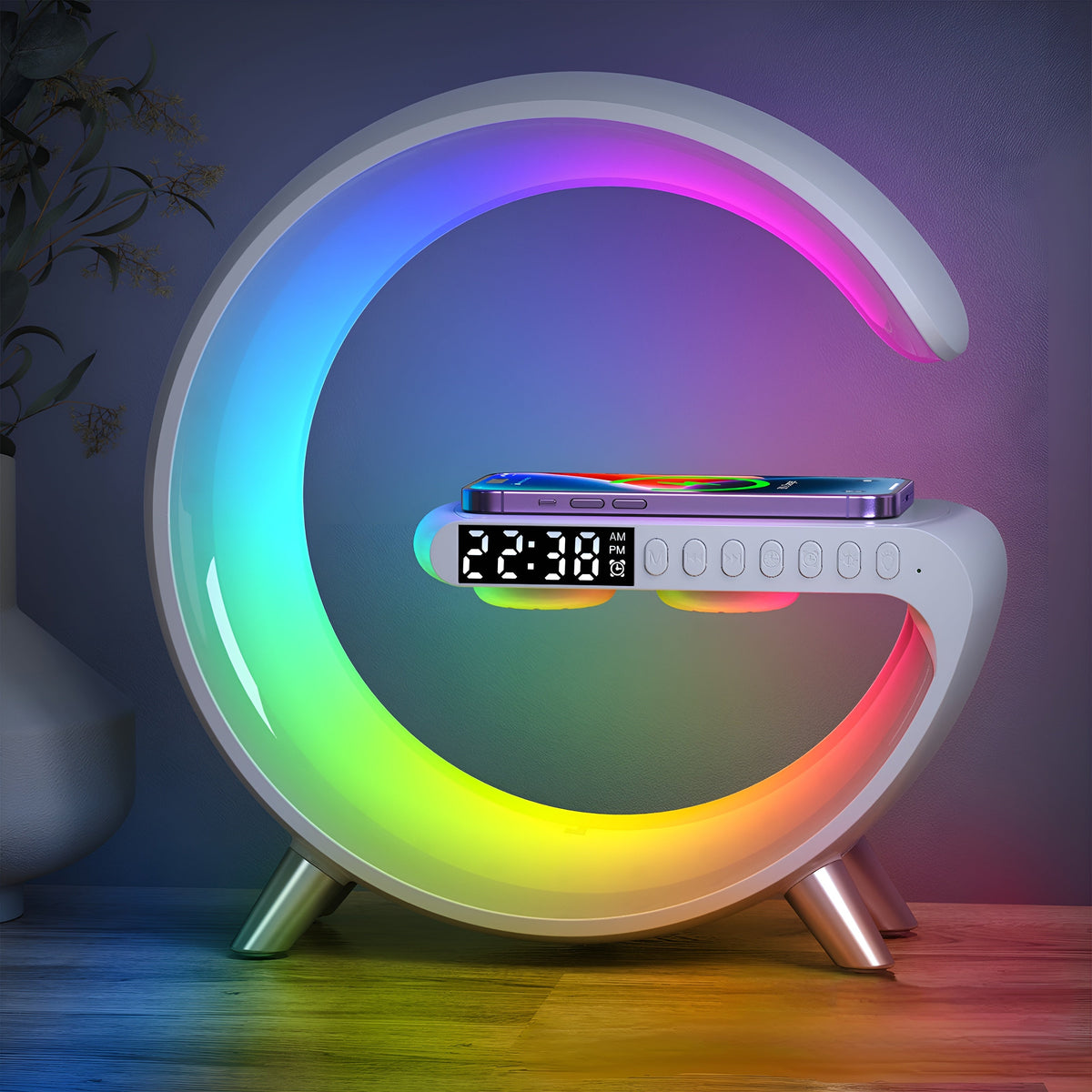 Multifunctionele Wekker met Bluetooth Speaker Draadloze Oplader LED Display 3-in-1 Nachtkastje Gadget | Sansoti
