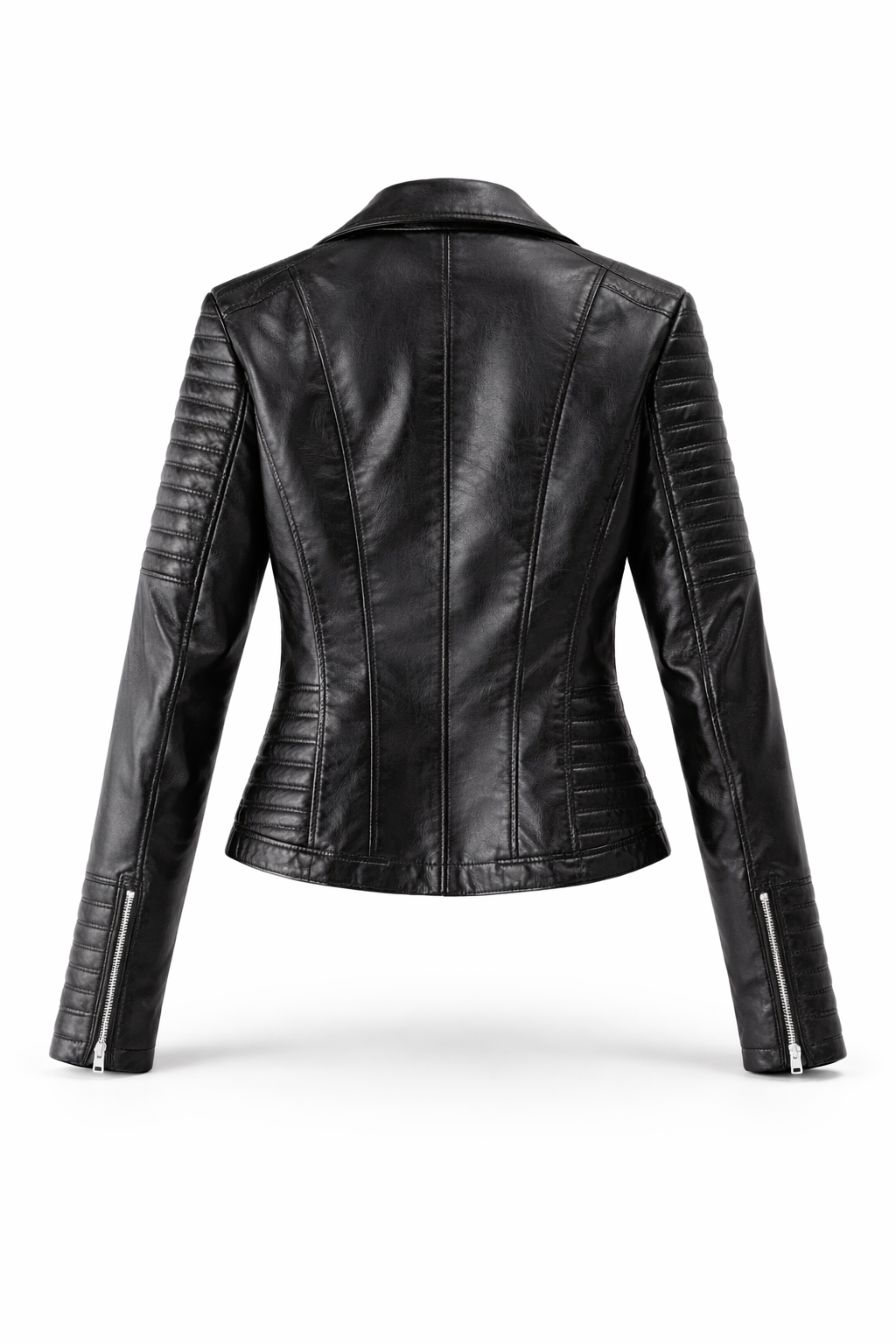 Women's Leather Motorcycle Jacket with Asymmetrical Zipper, Quilted Sleeves, Urban Biker Jacket, Vintage Look, Classic Design | Sansoti