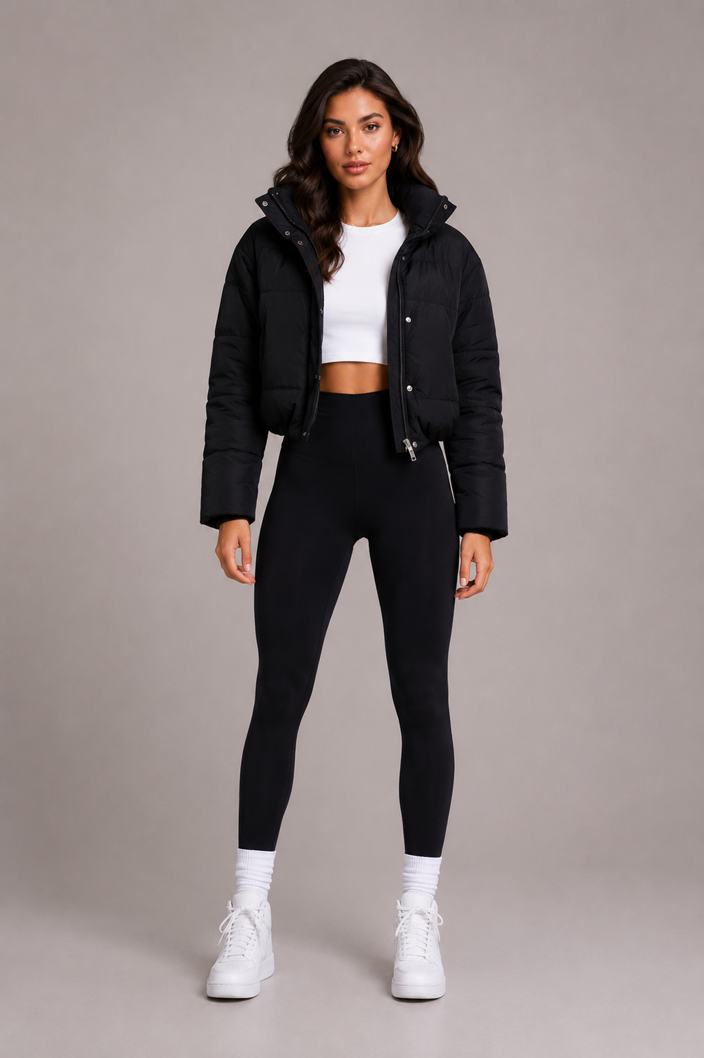 Gesteppte Damen-Bomberjacke mit Kapuze, kurz geschnitten, für den Alltag, lässige Winterjacke, warm und bequem | Sansoti