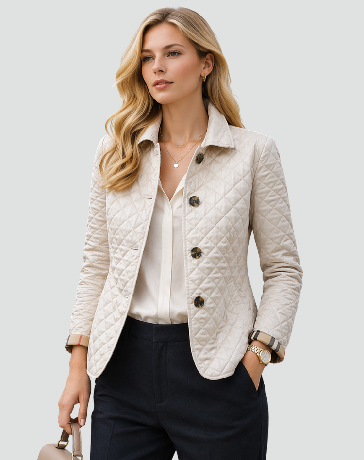 Quilted Women's Jacket with Button Closure and Diamond Stitching - Tailored Silhouette for Casual and Smart-Casual Looks | Sansoti