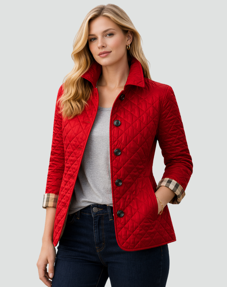 Quilted Women's Jacket with Button Closure and Diamond Stitching - Tailored Silhouette for Casual and Smart-Casual Looks | Sansoti