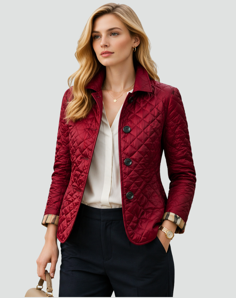 Quilted Women's Jacket with Button Closure and Diamond Stitching - Tailored Silhouette for Casual and Smart-Casual Looks | Sansoti