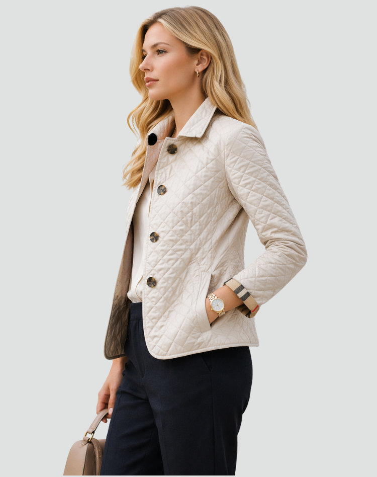 Quilted Women's Jacket with Button Closure and Diamond Stitching - Tailored Silhouette for Casual and Smart-Casual Looks | Sansoti