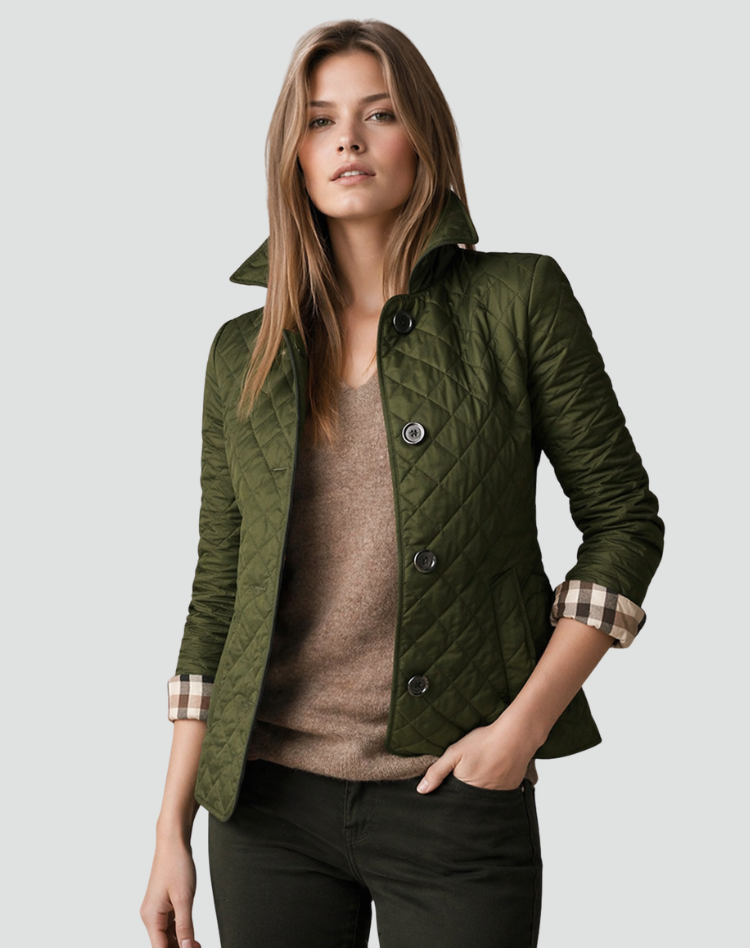 Quilted Women's Jacket with Button Closure and Diamond Stitching - Tailored Silhouette for Casual and Smart-Casual Looks | Sansoti