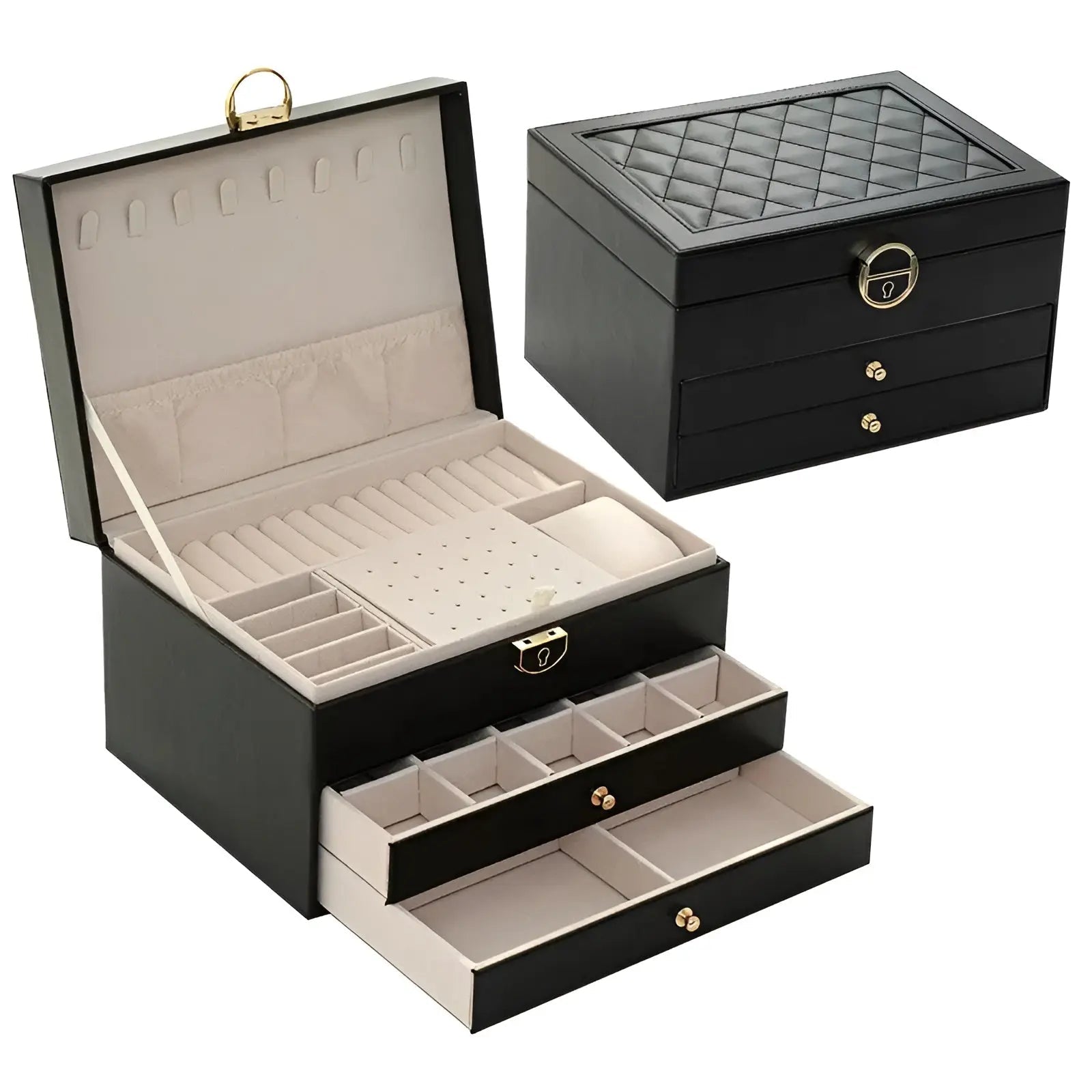 Luxe Sieradenbox met Meerdere Lagen – Elegante Opberger voor Ringen Kettingen Oorbellen – PU Leer – 23x17x13,5 cm | Sansoti
