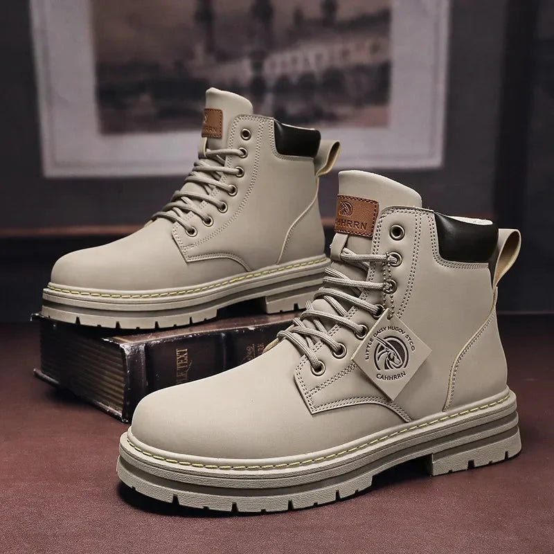 Lederstiefeletten für Herren mit Patchwork-Design - wasserdichtes PU-Leder, bequeme Alltagsschuhe | Sansoti