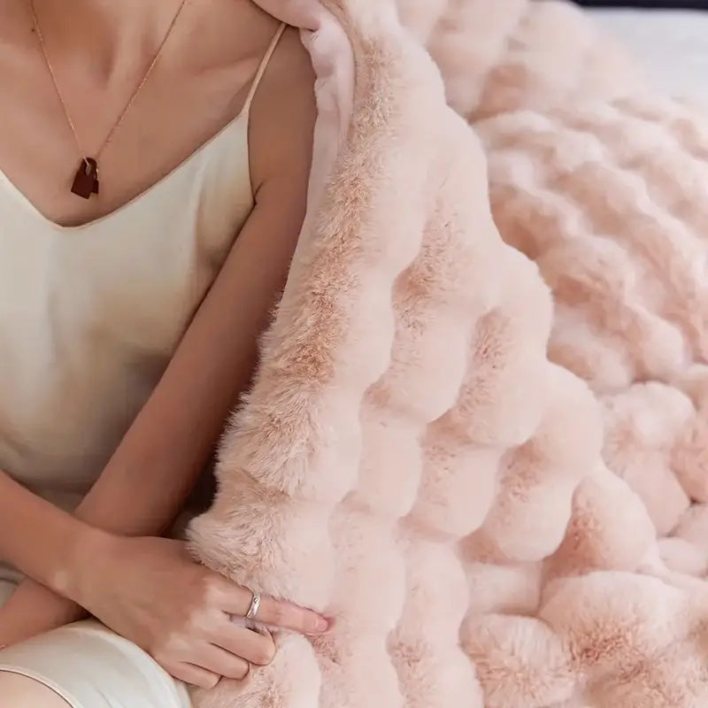 Wolkenweiche Kunstfell-Decke, doppellagig gefüttert, wolkenartig, in Braun, Grau, Rosa, Elfenbein und Blau, für alle Jahreszeiten, Wohnzimmer | Sansoti