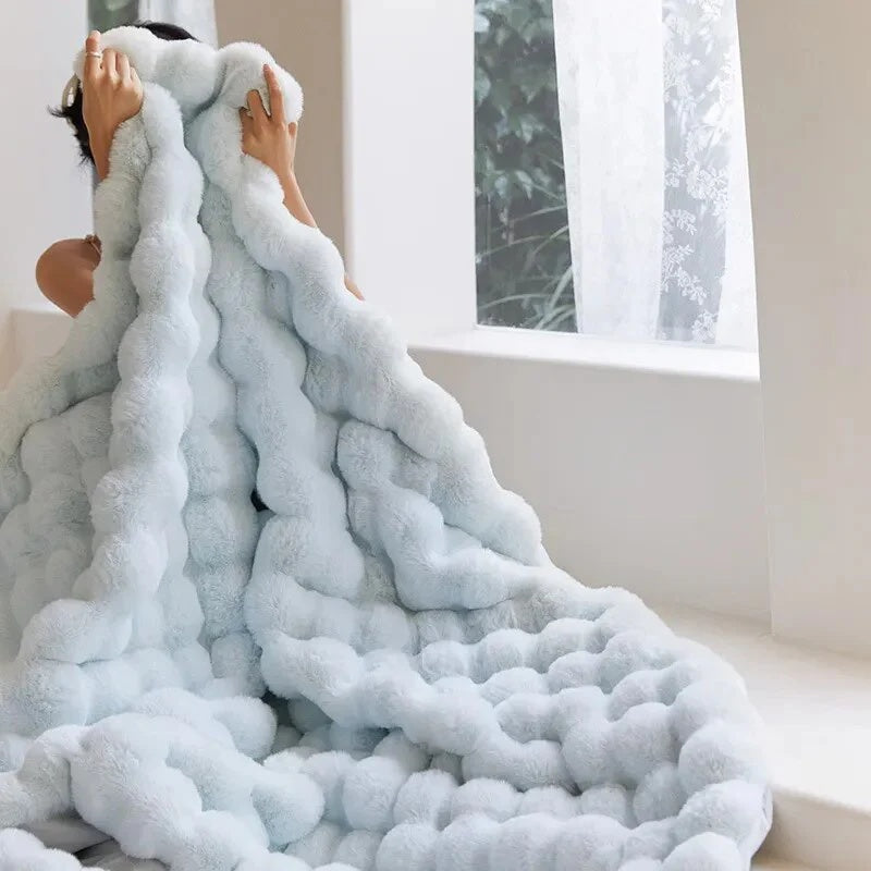 Wolkenweiche Kunstfell-Decke, doppellagig gefüttert, wolkenartig, in Braun, Grau, Rosa, Elfenbein und Blau, für alle Jahreszeiten, Wohnzimmer | Sansoti
