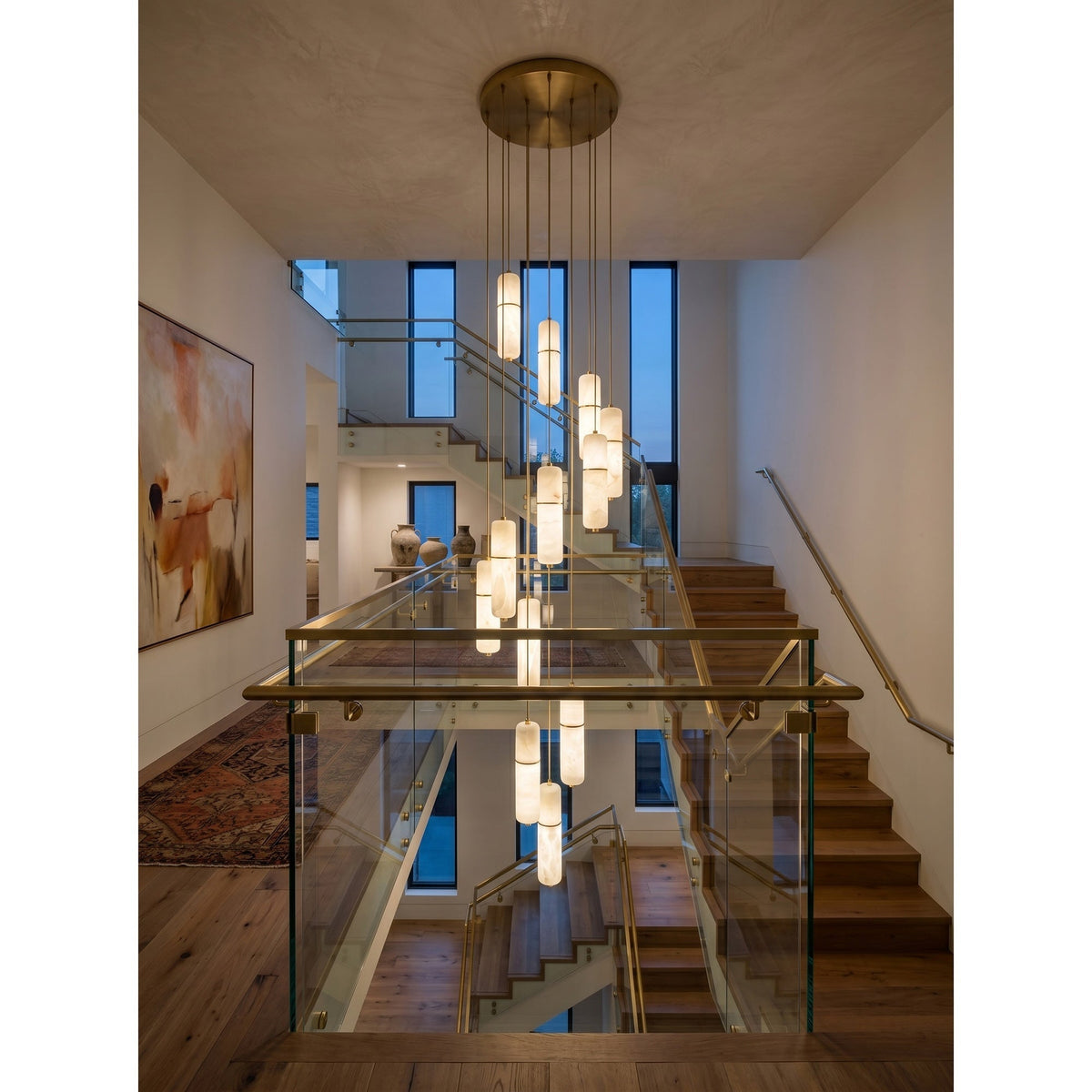 Kronleuchter Messing Alabaster LED Pendelleuchte 1-15 Leuchtpunkte Esszimmer Wohnzimmer Treppenhaus Stimmungsvolle Luxusbeleuchtung | Sansoti