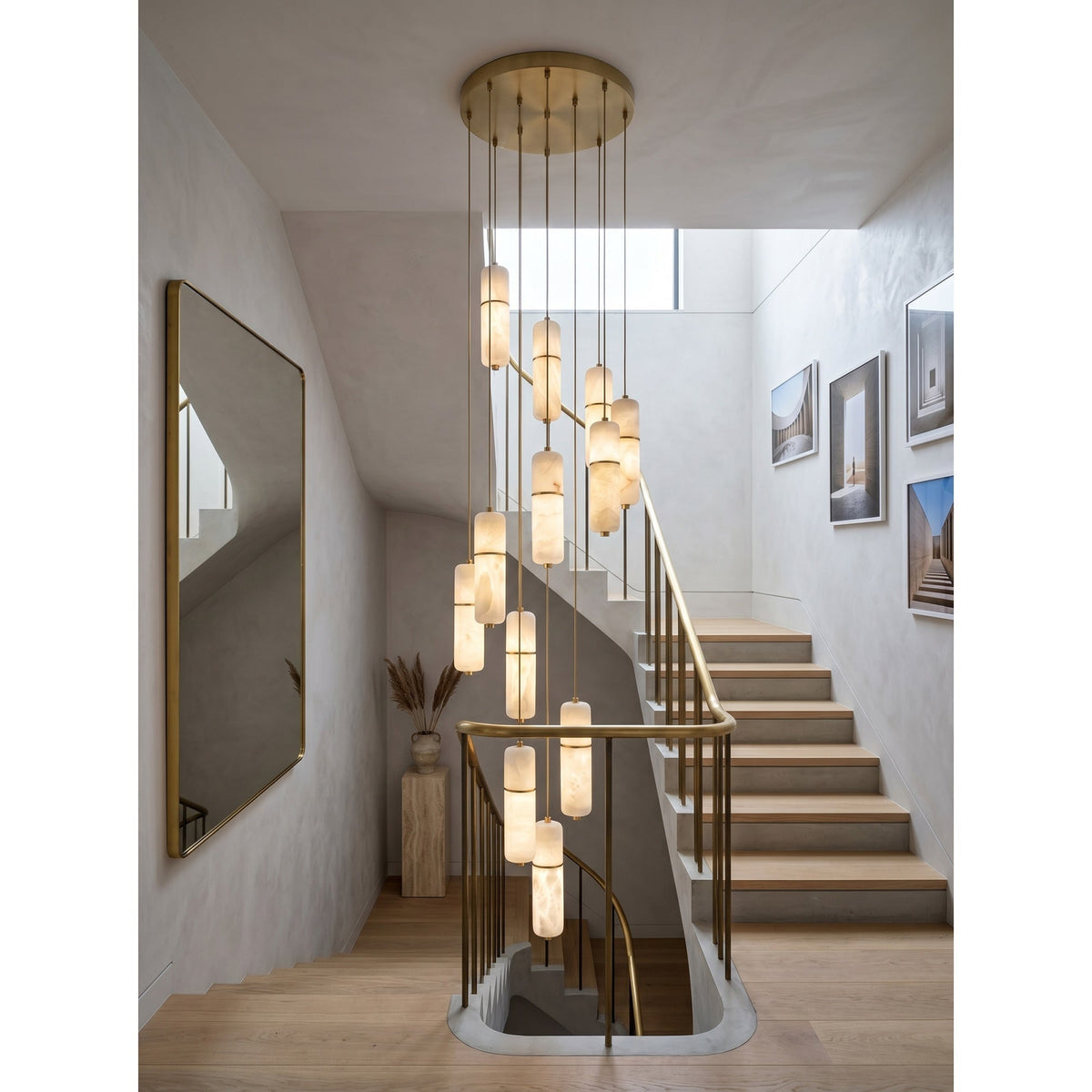 Kronleuchter Messing Alabaster LED Pendelleuchte 1-15 Leuchtpunkte Esszimmer Wohnzimmer Treppenhaus Stimmungsvolle Luxusbeleuchtung | Sansoti