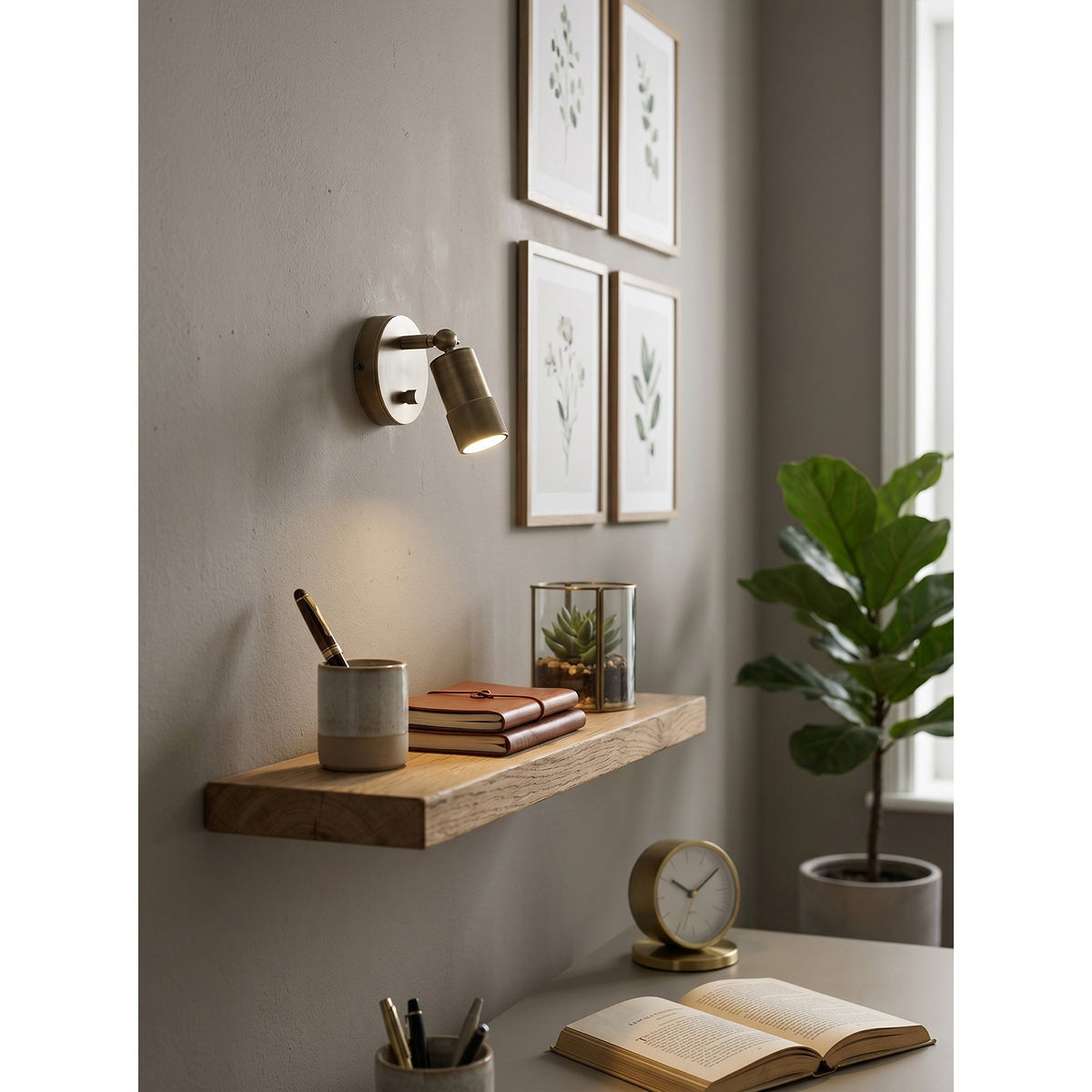Antique Brass Wall Lamp Integrated LED Lighting Hardwired Warm Light 4500K for Living Room Hallway Bedroom | Sansoti
