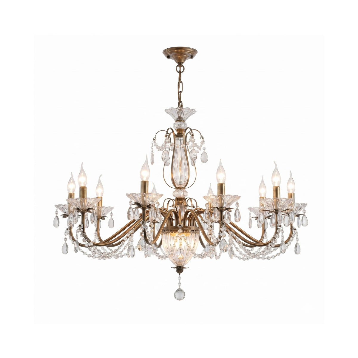 Lustre en cristal avec abat-jour en verre, fer doré, candélabre réglable et à intensité variable, moderne, pour salle à manger et salon | Sansoti