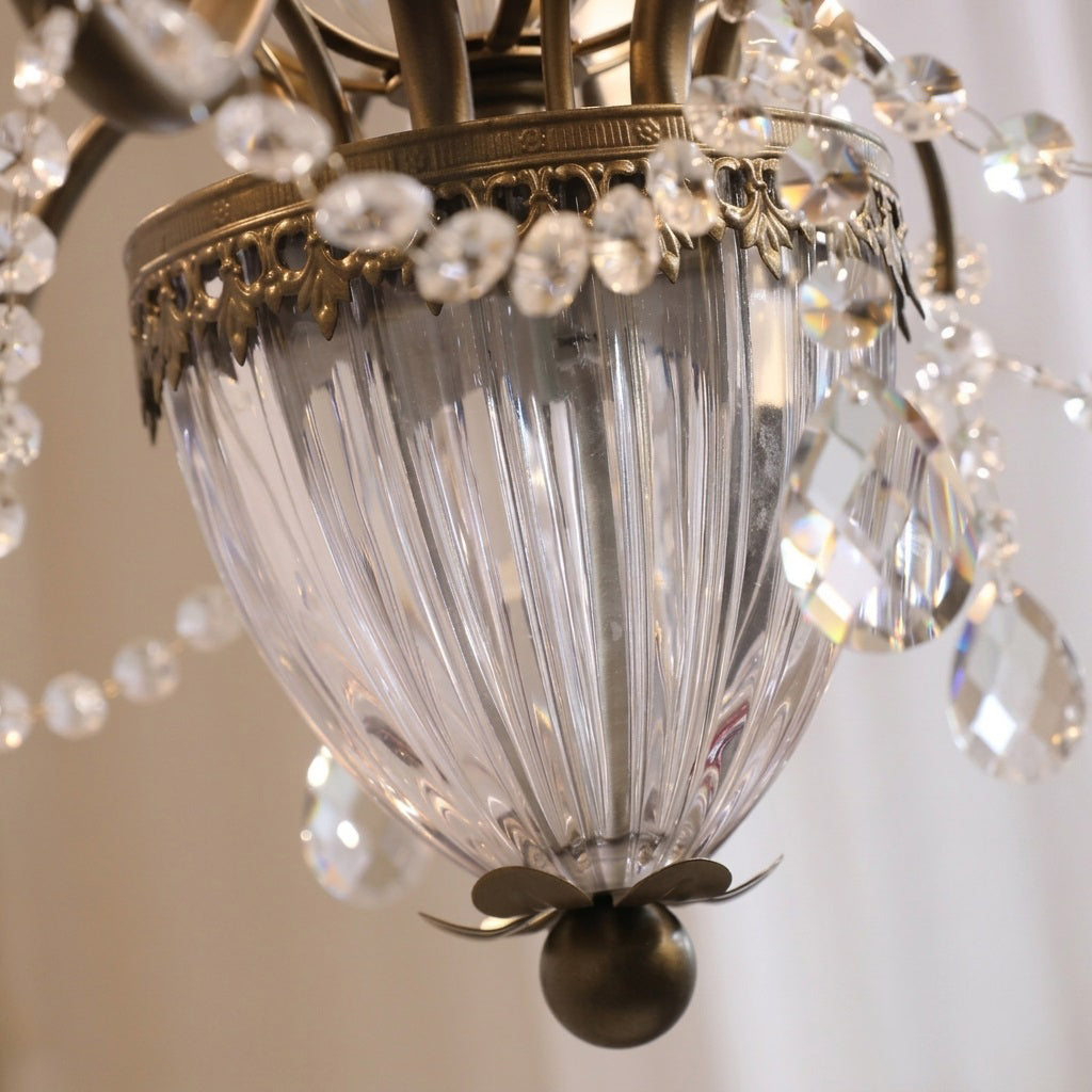 Lustre en cristal avec abat-jour en verre, fer doré, candélabre réglable et à intensité variable, moderne, pour salle à manger et salon | Sansoti
