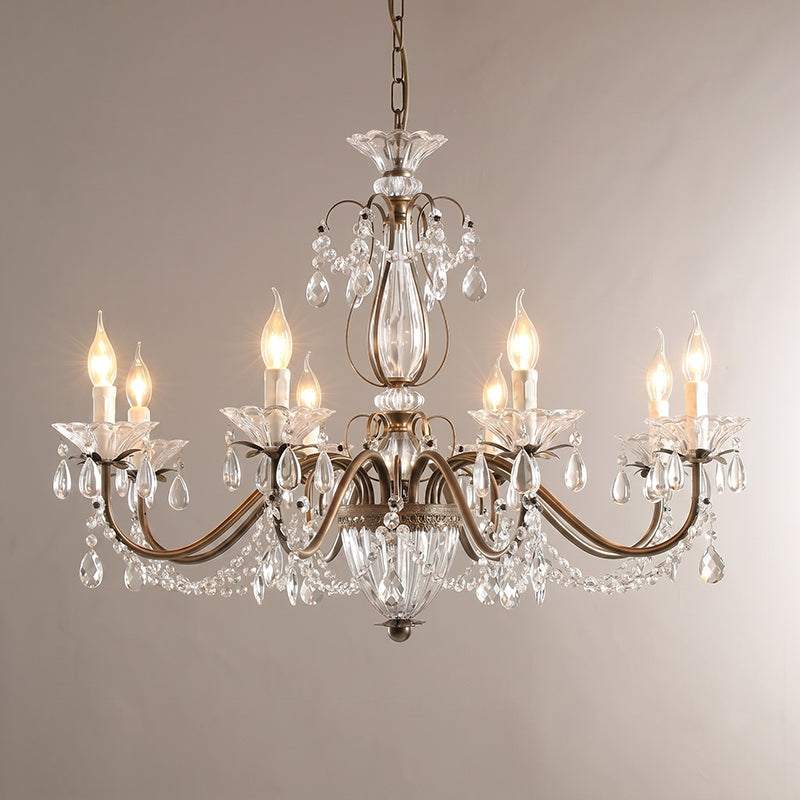 Lustre en cristal avec abat-jour en verre, fer doré, candélabre réglable et à intensité variable, moderne, pour salle à manger et salon | Sansoti