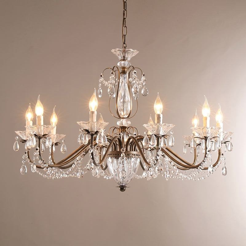 Lustre en cristal avec abat-jour en verre, fer doré, candélabre réglable et à intensité variable, moderne, pour salle à manger et salon | Sansoti