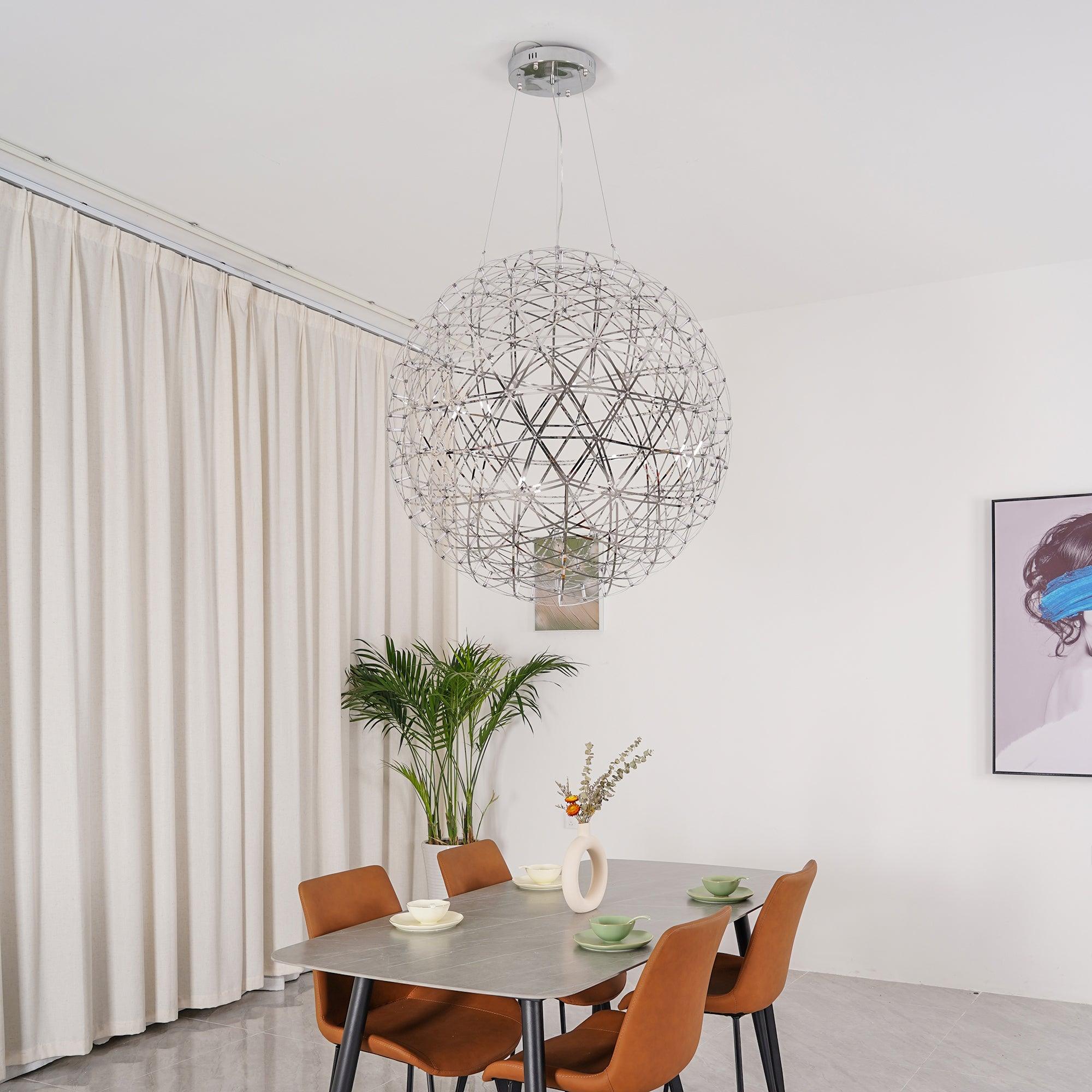 LED Hanglamp Bol Zilver Sfeerverlichting Moderne Lichtbol met Dimbare Lichtpunten Transparante Kristalbol Decoratief Scandinavisch Warm Wit Industrieel Design Interieurlamp | Sansoti