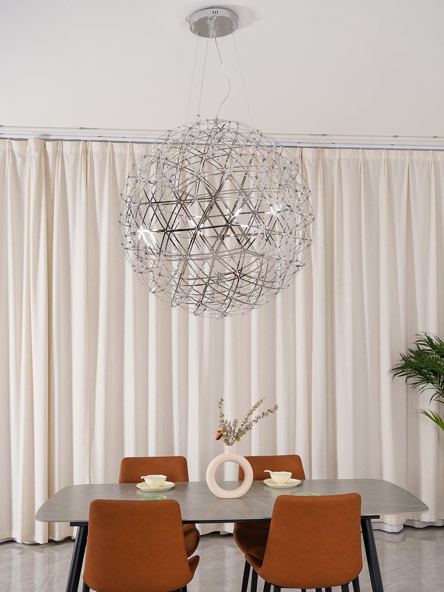 LED Hanglamp Bol Zilver Sfeerverlichting Moderne Lichtbol met Dimbare Lichtpunten Transparante Kristalbol Decoratief Scandinavisch Warm Wit Industrieel Design Interieurlamp | Sansoti