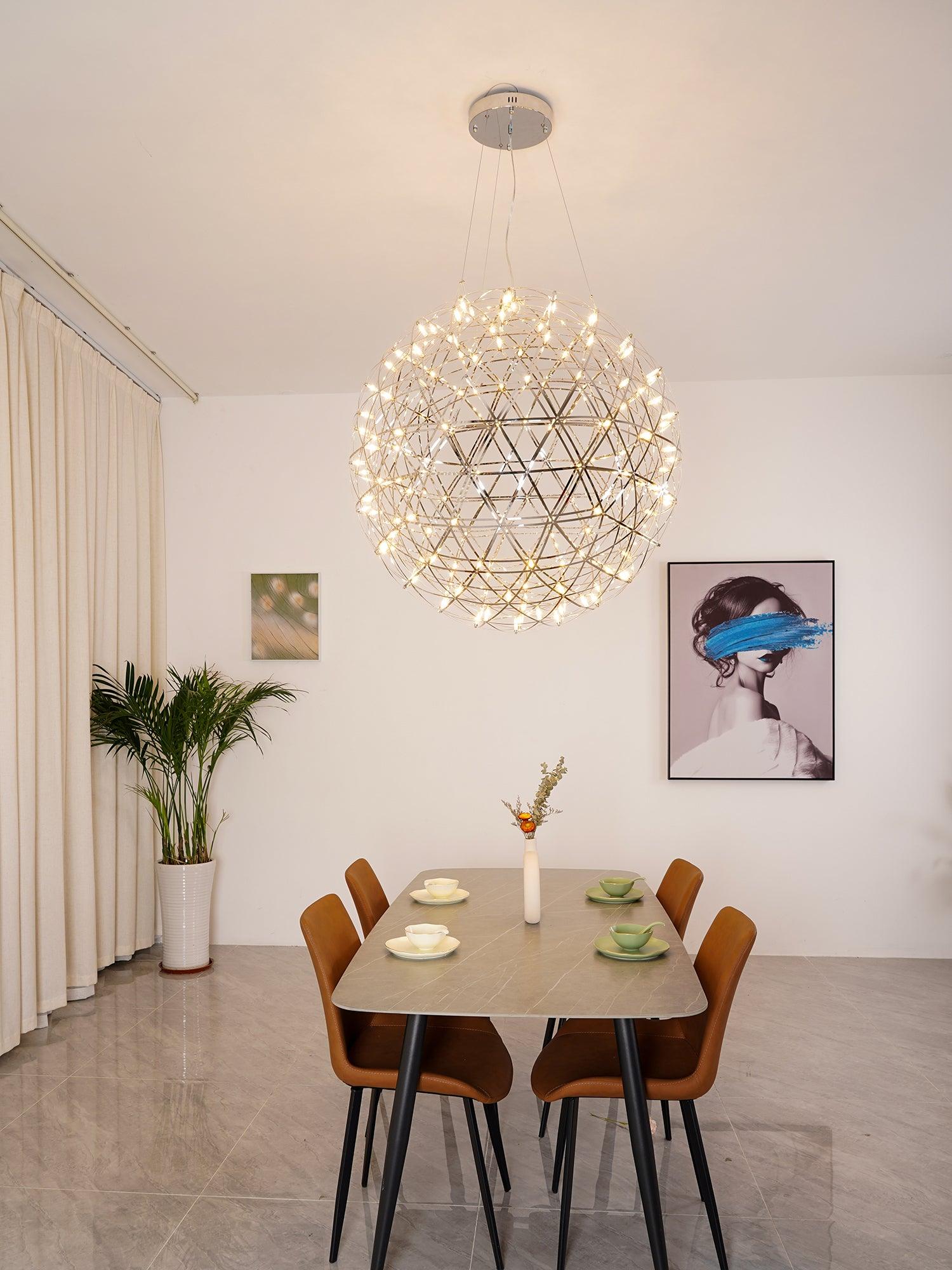 LED Hanglamp Bol Zilver Sfeerverlichting Moderne Lichtbol met Dimbare Lichtpunten Transparante Kristalbol Decoratief Scandinavisch Warm Wit Industrieel Design Interieurlamp | Sansoti
