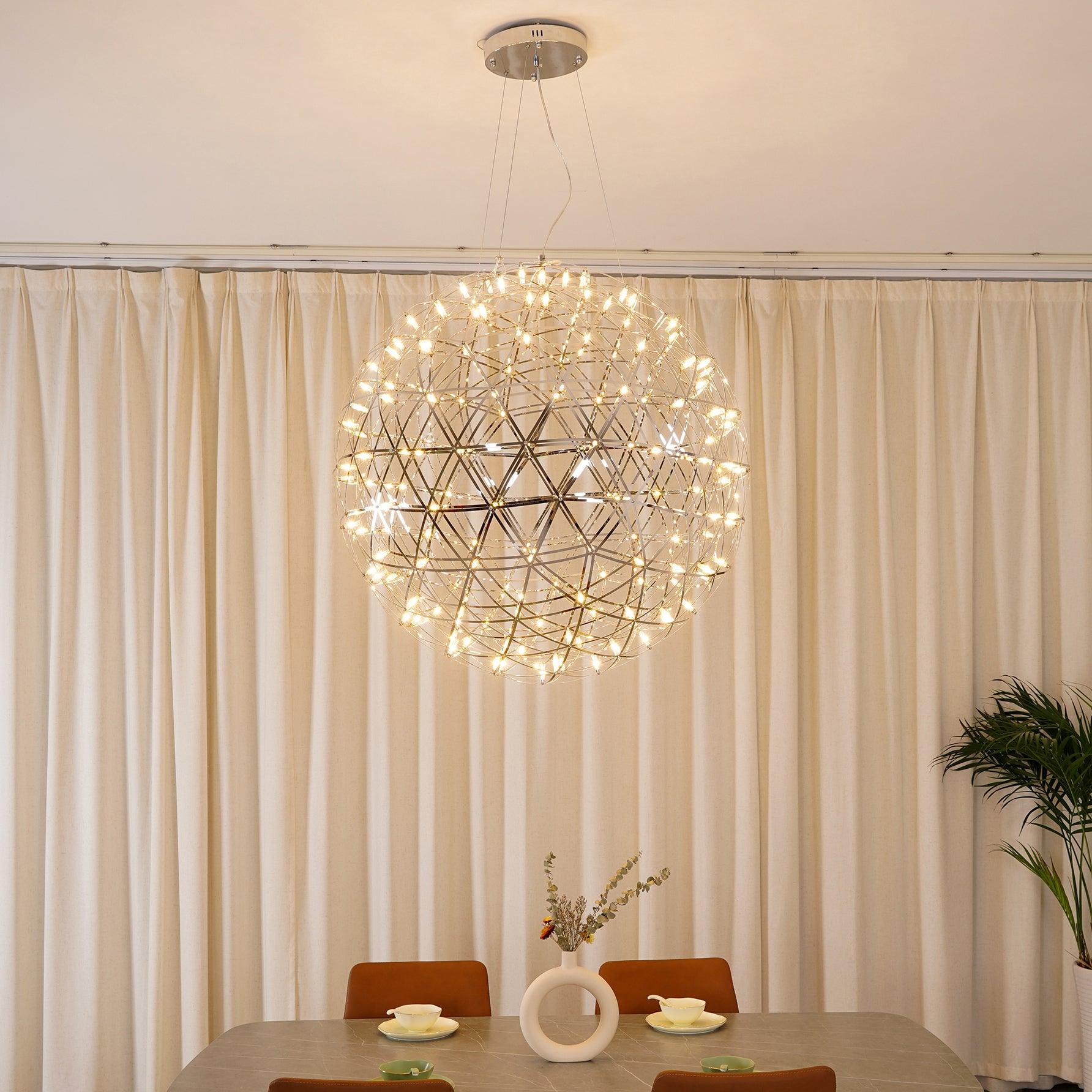LED Hanglamp Bol Zilver Sfeerverlichting Moderne Lichtbol met Dimbare Lichtpunten Transparante Kristalbol Decoratief Scandinavisch Warm Wit Industrieel Design Interieurlamp | Sansoti