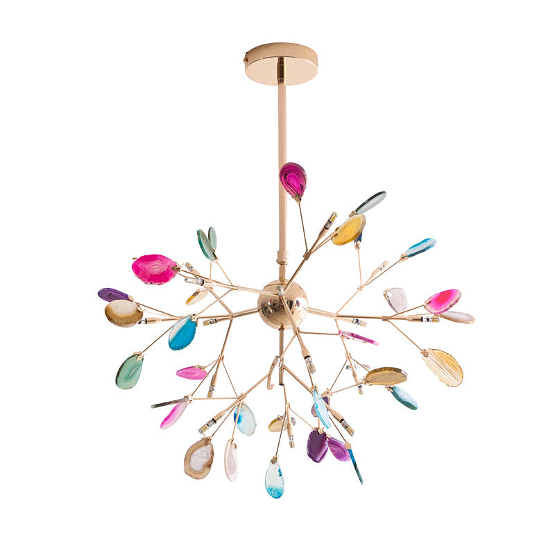 Agaat Kristal Kroonluchter met Natuursteen – Exclusieve Hanglamp voor Eetkamer, Woonkamer en Kantoor | Sansoti