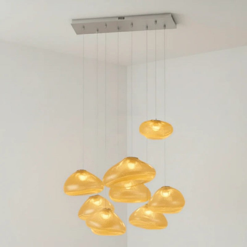 Glazen Hanglamp met Organische Textuur Transparant Rookgrijs Amber | Sansoti