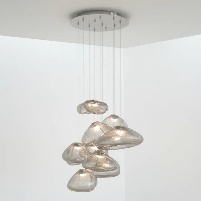 Glazen Hanglamp met Organische Textuur Transparant Rookgrijs Amber | Sansoti