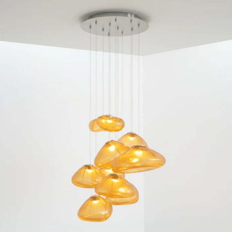 Glazen Hanglamp met Organische Textuur Transparant Rookgrijs Amber | Sansoti