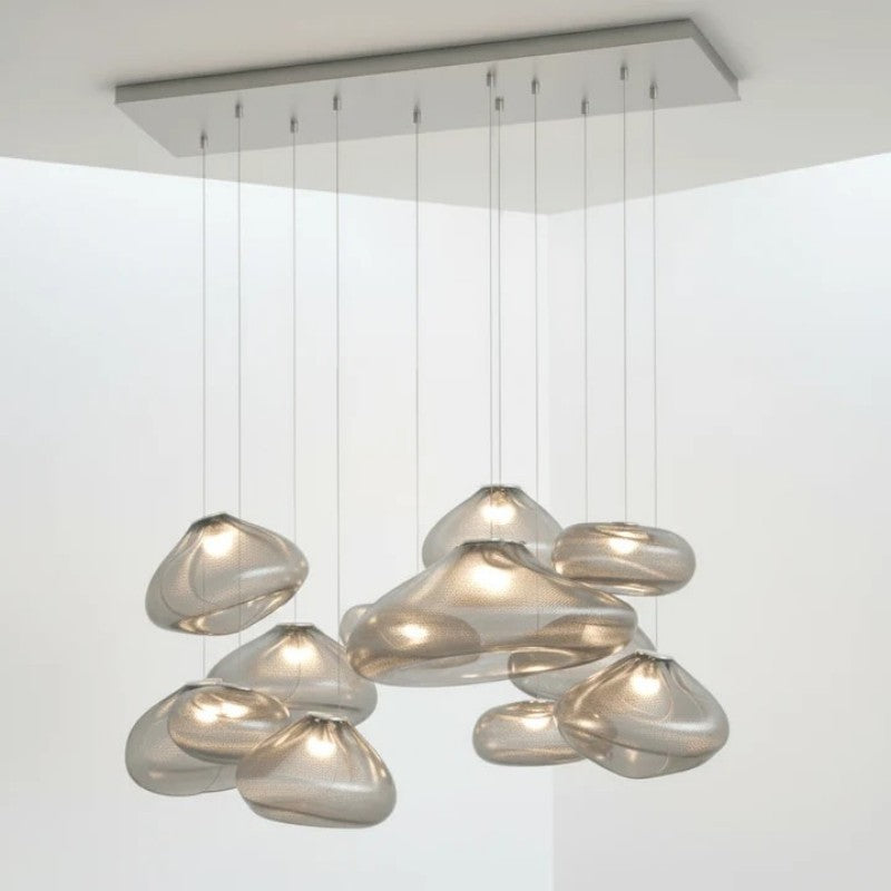 Glazen Hanglamp met Organische Textuur Transparant Rookgrijs Amber | Sansoti