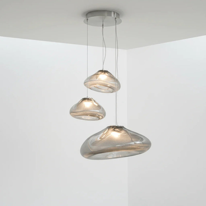Glazen Hanglamp met Organische Textuur Transparant Rookgrijs Amber | Sansoti