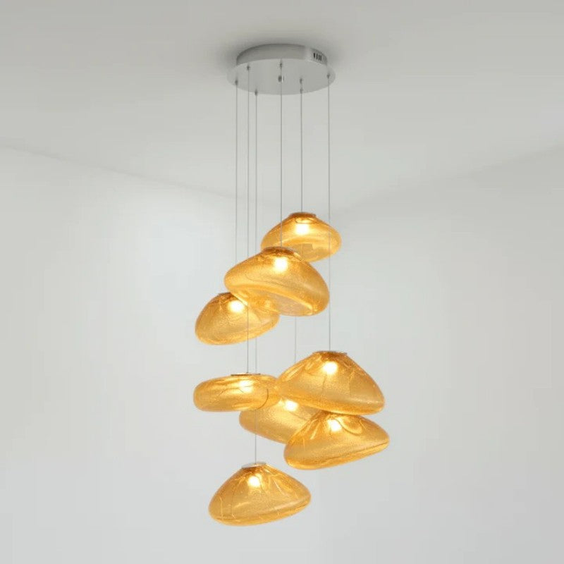 Glazen Hanglamp met Organische Textuur Transparant Rookgrijs Amber | Sansoti