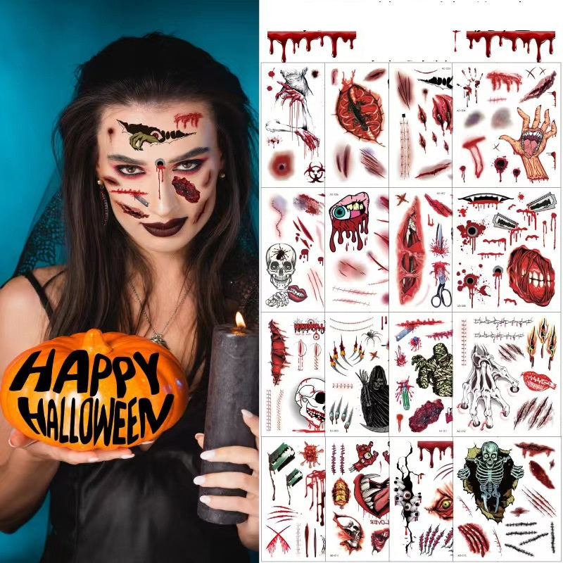 Tymczasowe naklejki do tatuażu horror - rany i blizny, zestaw do cosplayu, makijaż na Halloween, dekoracje, 12-30 sztuk | Sansoti