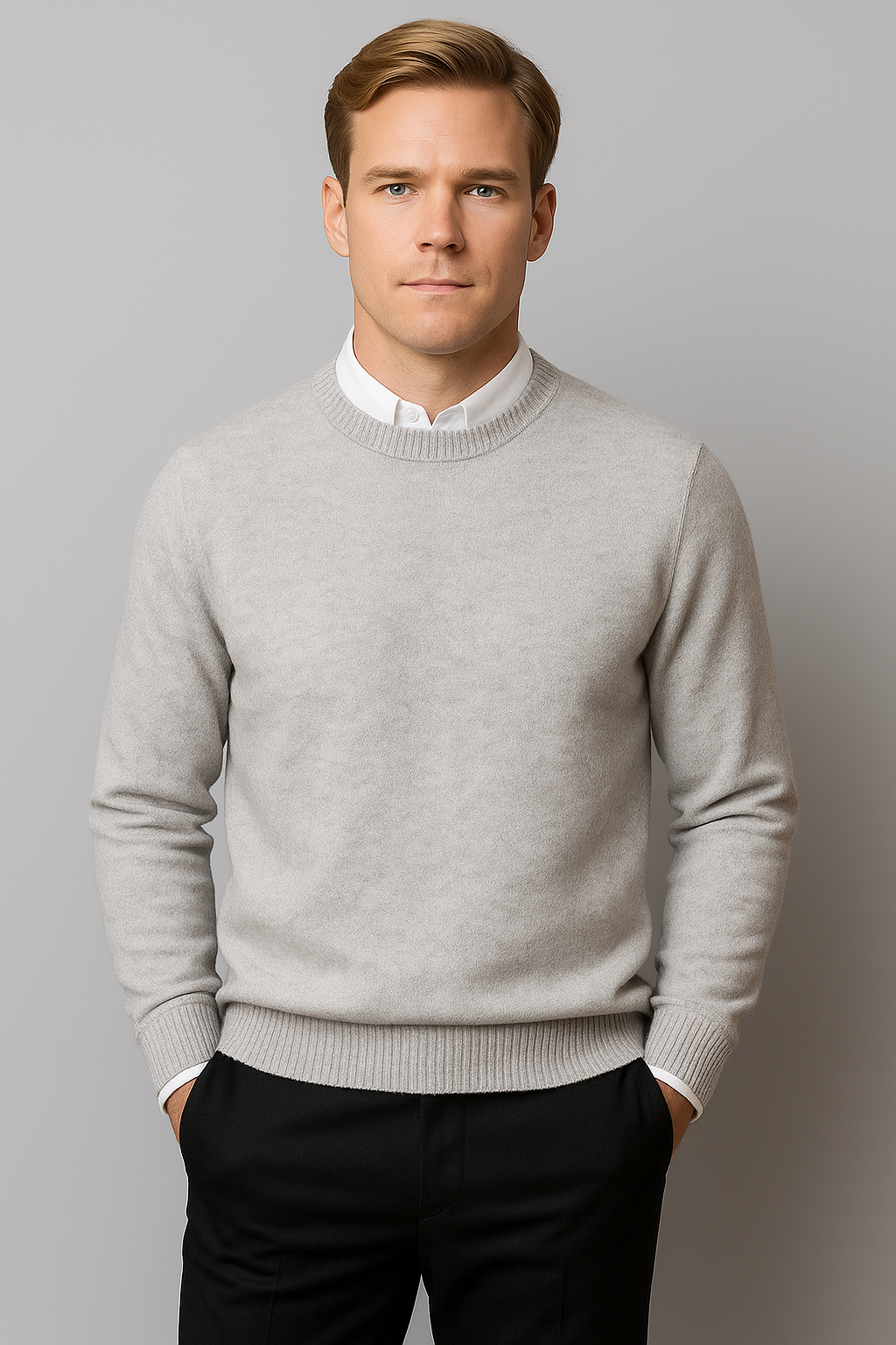 Pull homme en maille à col rond, bords côtelés, design classique et moderne, style décontracté ou professionnel, confort au quotidien | Sansoti