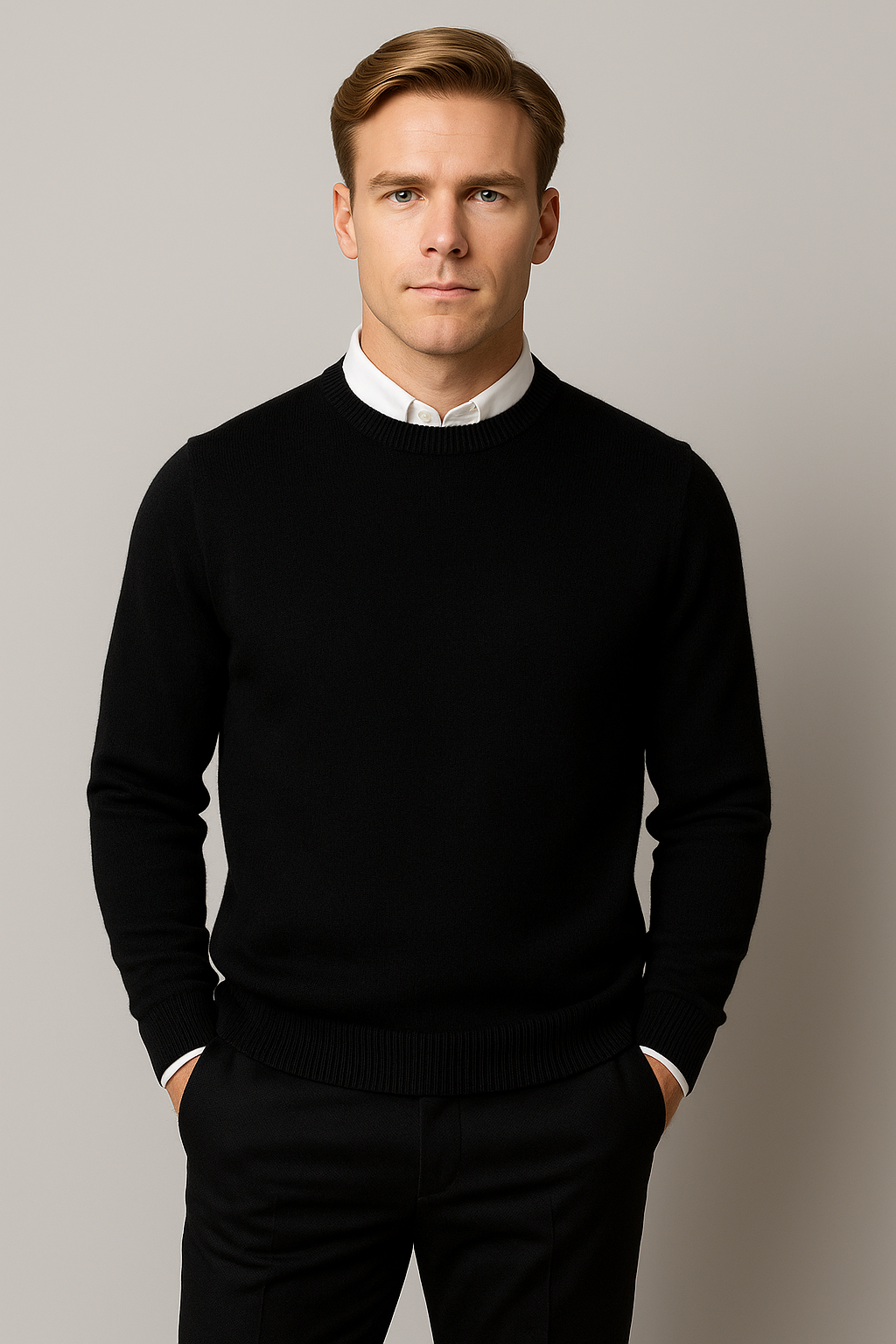Pull homme en maille à col rond, bords côtelés, design classique et moderne, style décontracté ou professionnel, confort au quotidien | Sansoti