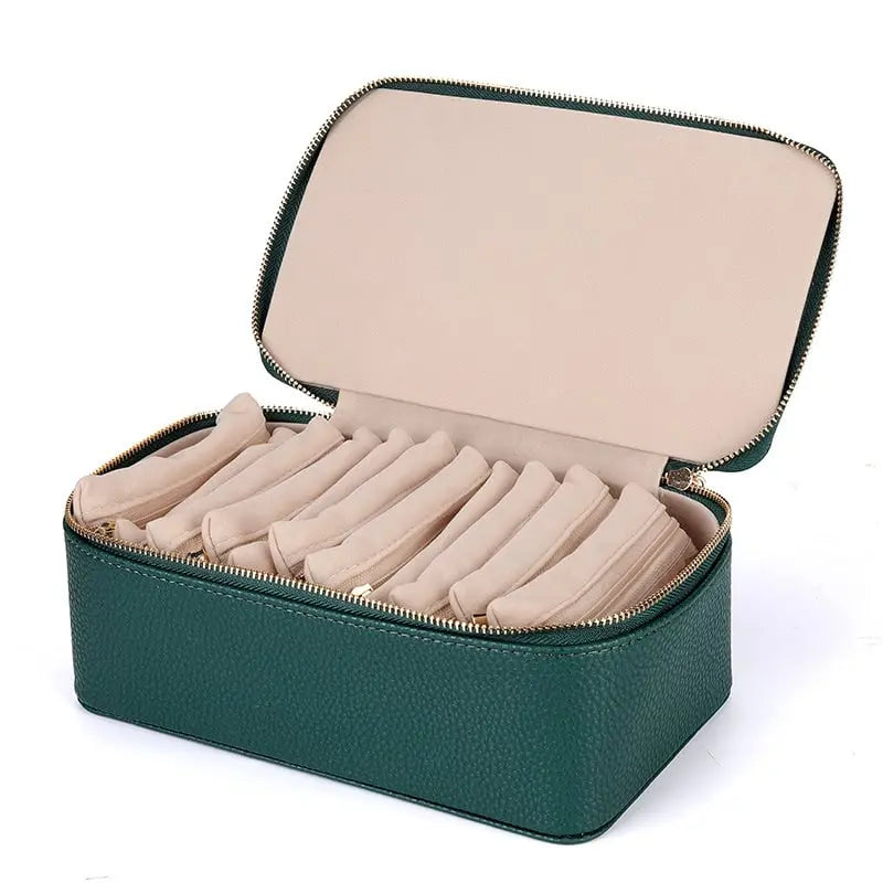 Sieradendoos met Transparante Vakjes 21,5 cm Wit Groen Blauw Roze Zwart PU-Leer Flanel Voering 12 Ritszakjes Ringendoos Kettinghouder Oorbellen Opbergen Sieraden Opbergdoos Juwelendoos Organizer Dames | Sansoti