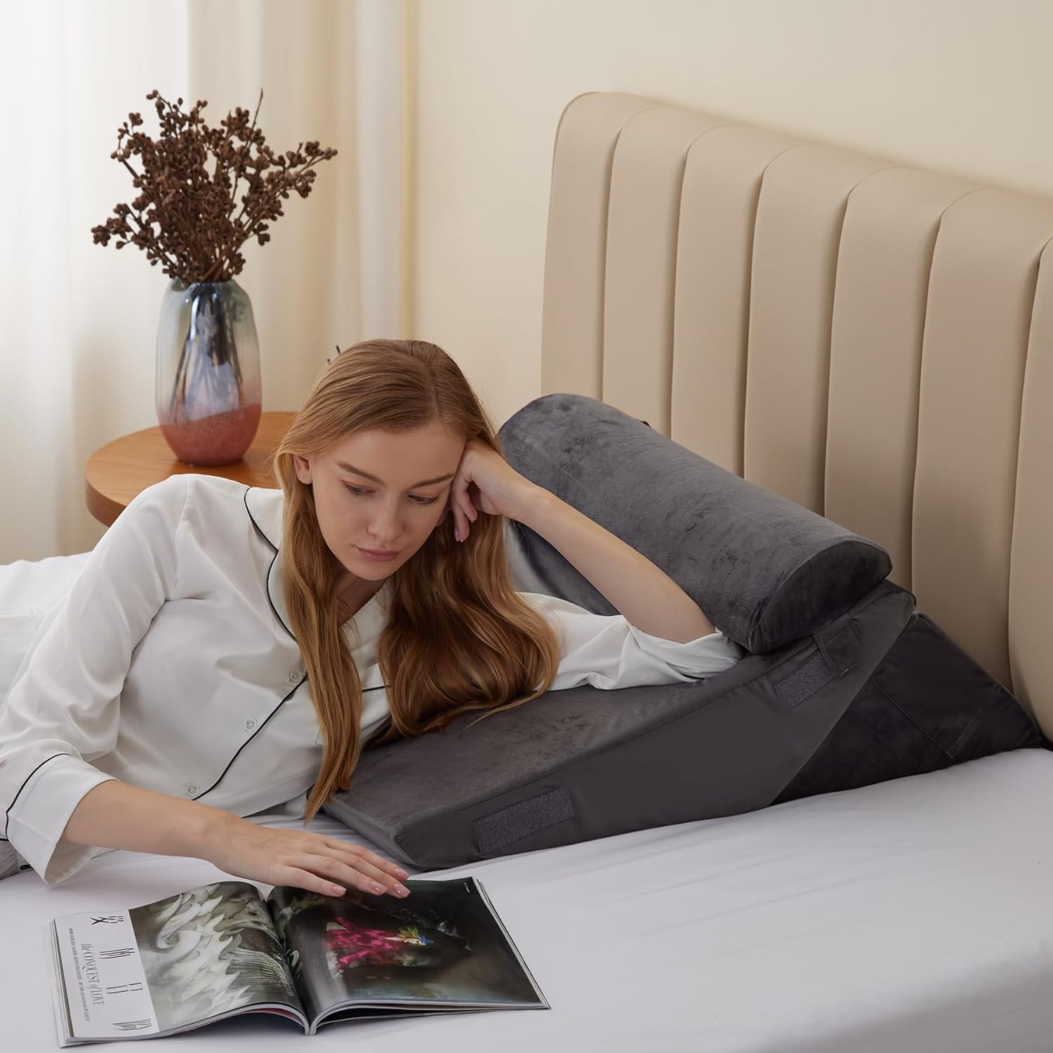 Cuscino ortopedico regolabile a cuneo RelaxPlus - Sistema di supporto in memory foam premium 7 in 1