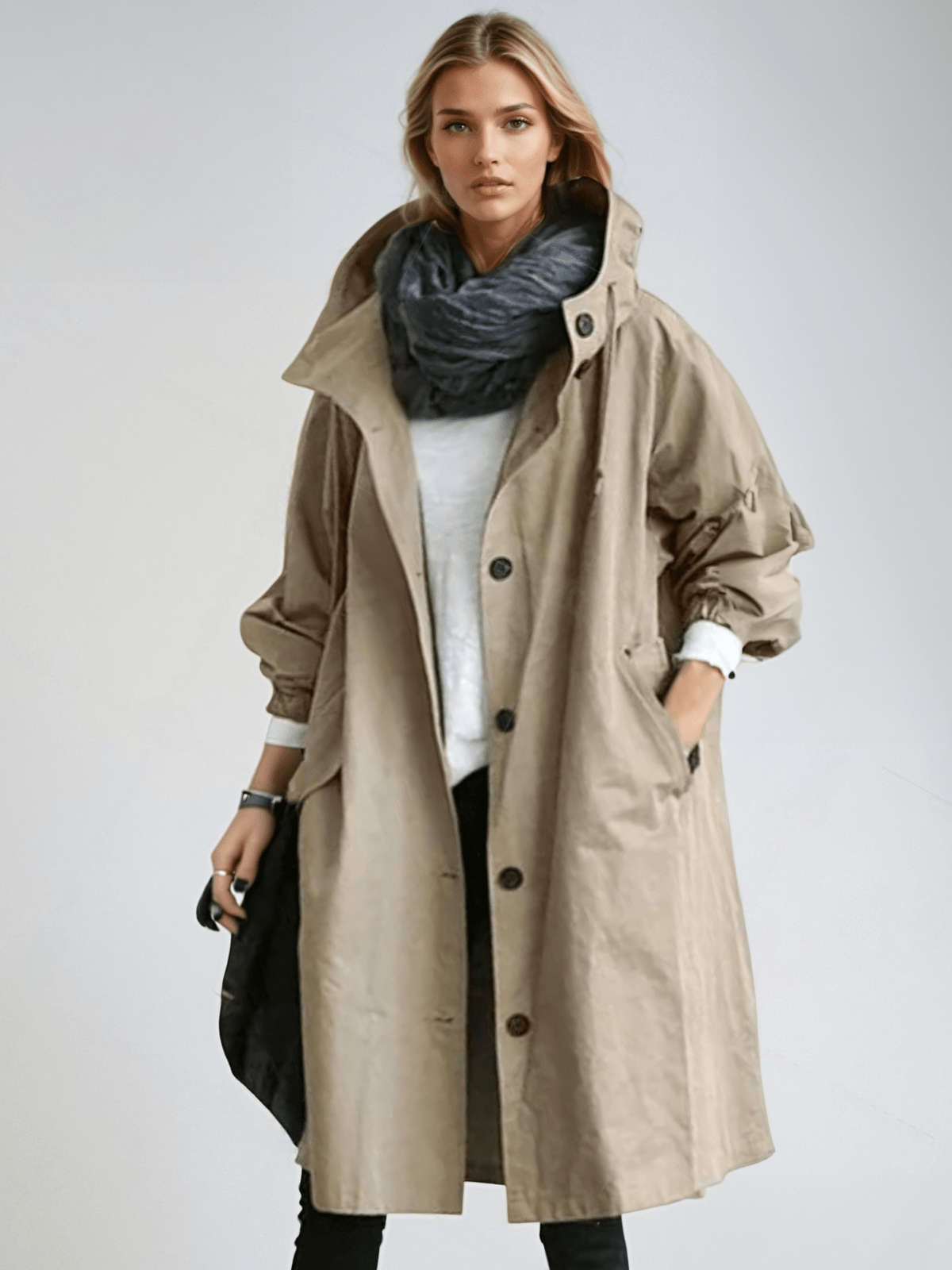 Trench-coat pour femmes et hommes, coupe oversize, ample, neutre, classique, casual, élégant, design intemporel | Sansoti