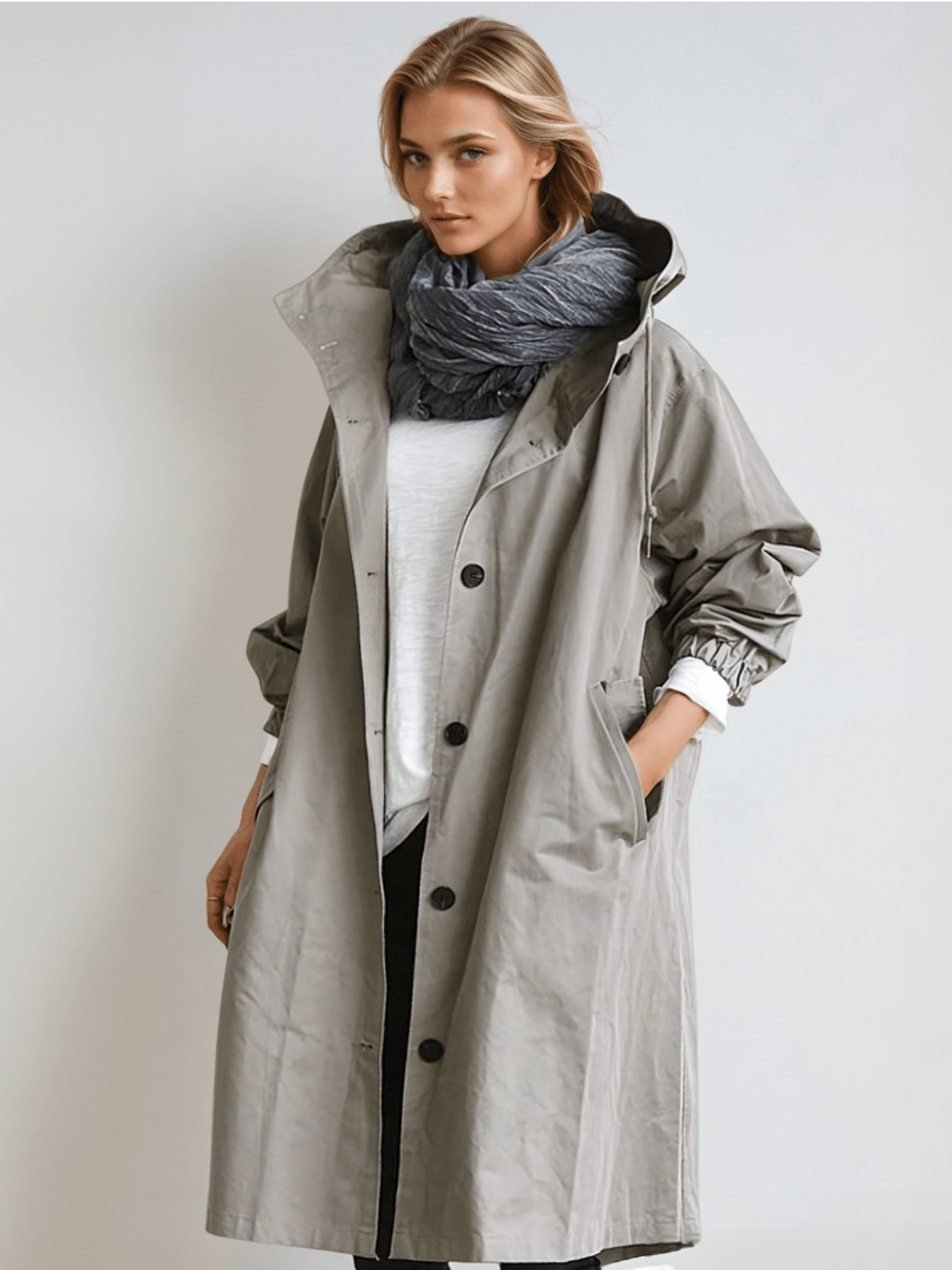 Trench-coat pour femmes et hommes, coupe oversize, ample, neutre, classique, casual, élégant, design intemporel | Sansoti