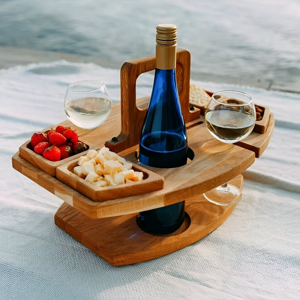 Table de pique-nique en bois avec porte-bouteille pliable portable 31x36x26cm | Restfield