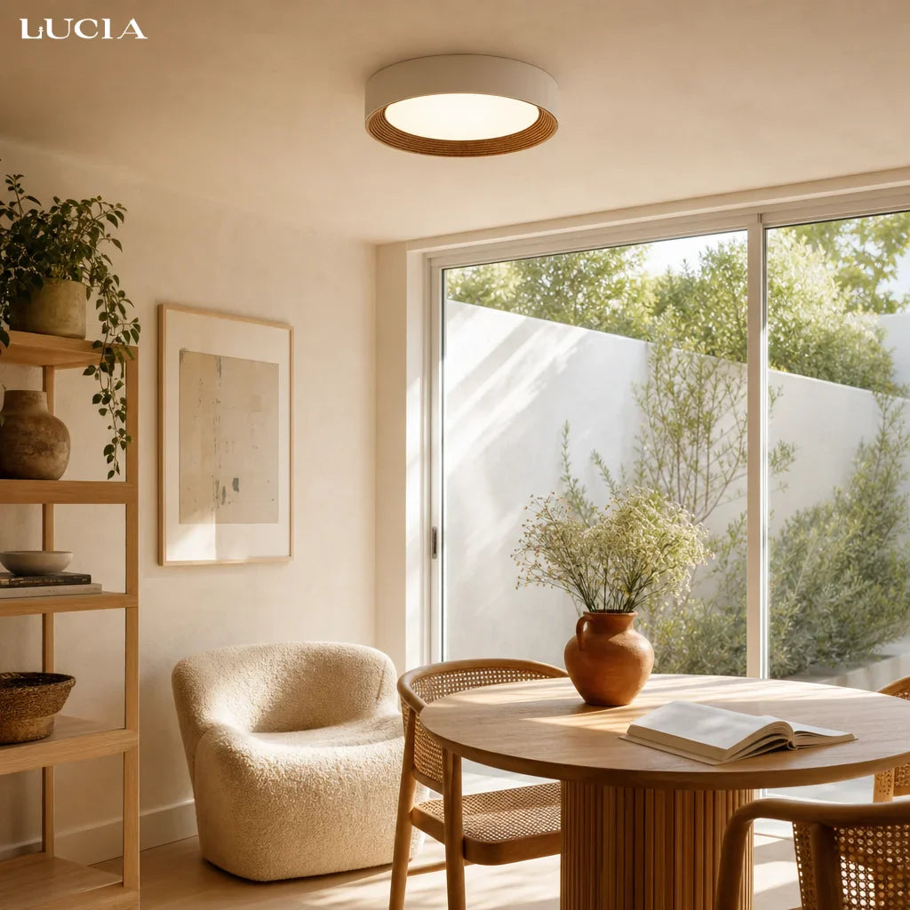 Minimalistische Ronde Plafondlamp met Houten Rand – Warm Licht – Nordic Design – Scandinavische Plafondverlichting voor Slaapkamer Hal Entree | Sansoti
