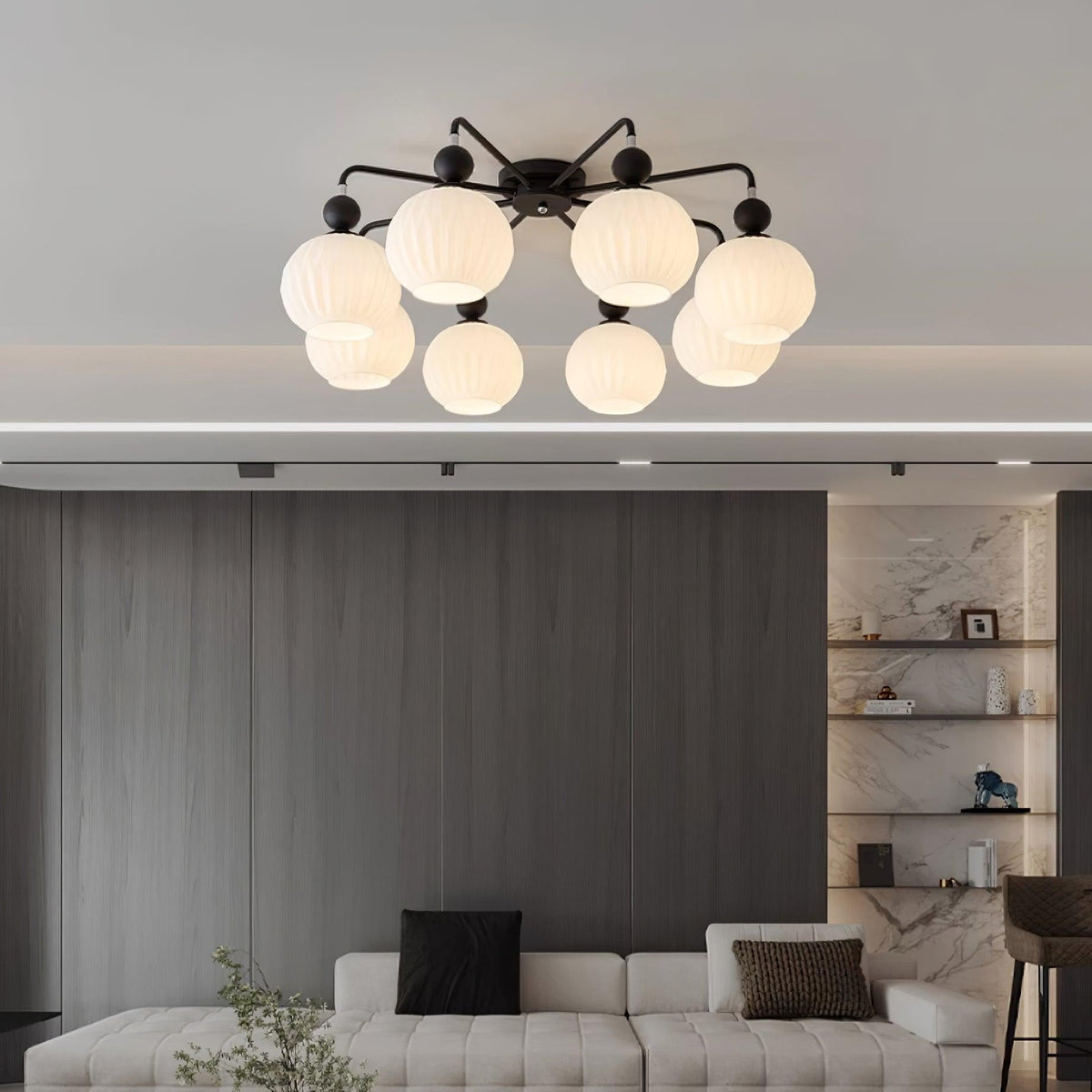 Ceiling Light with Wavy Glass Shades 4-8 Arms Black Green Living Room Bedroom Modern Design Ambient Lighting | Sansoti