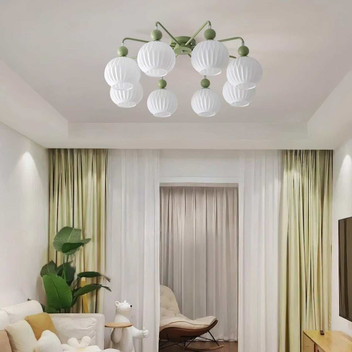 Ceiling Light with Wavy Glass Shades 4-8 Arms Black Green Living Room Bedroom Modern Design Ambient Lighting | Sansoti