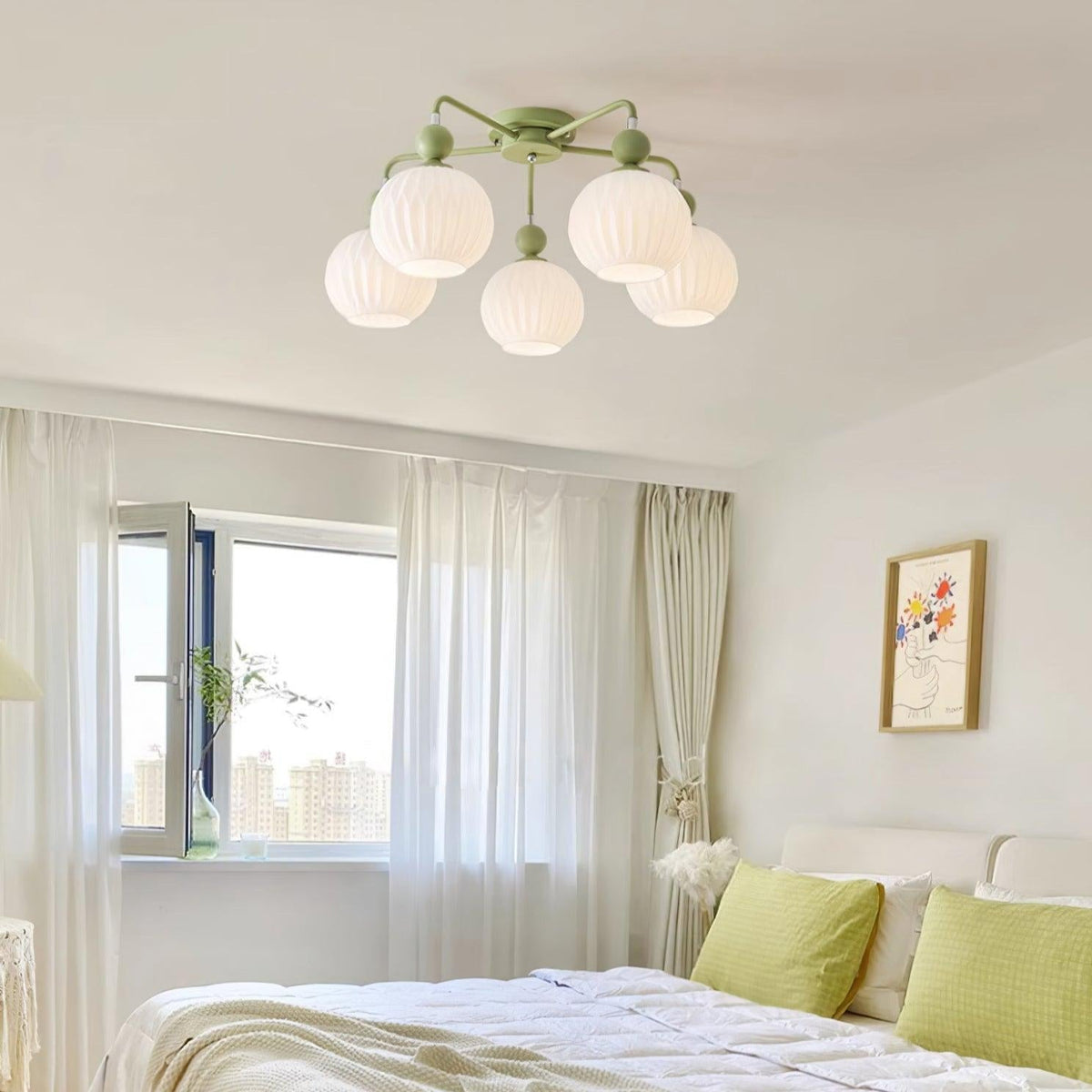 Ceiling Light with Wavy Glass Shades 4-8 Arms Black Green Living Room Bedroom Modern Design Ambient Lighting | Sansoti