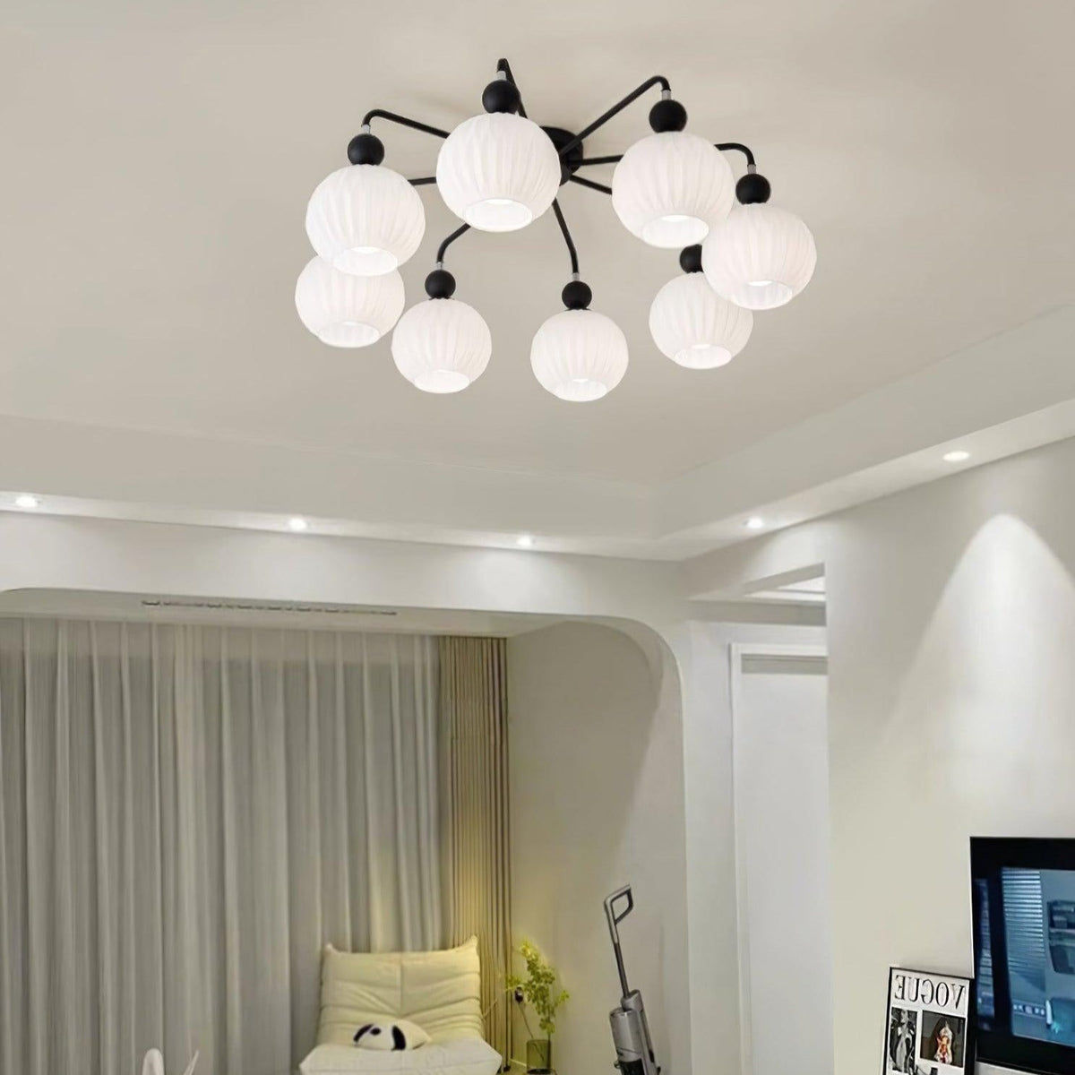 Ceiling Light with Wavy Glass Shades 4-8 Arms Black Green Living Room Bedroom Modern Design Ambient Lighting | Sansoti