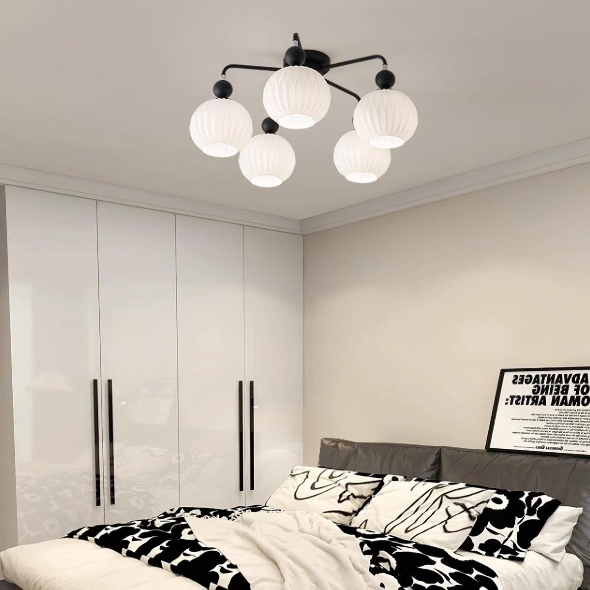 Ceiling Light with Wavy Glass Shades 4-8 Arms Black Green Living Room Bedroom Modern Design Ambient Lighting | Sansoti