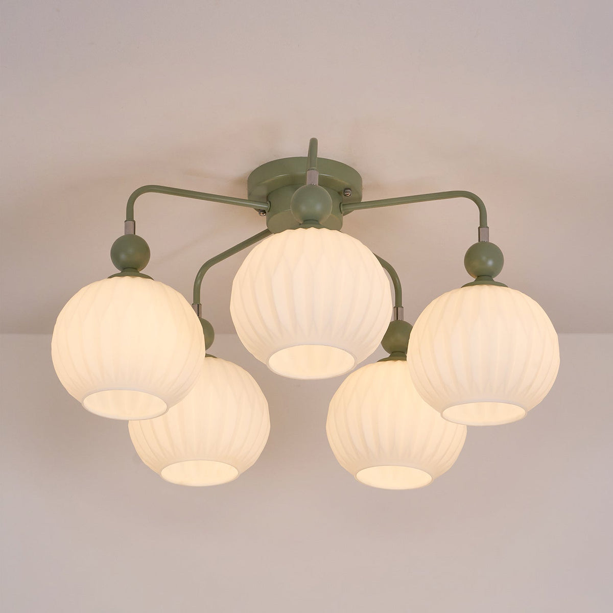 Ceiling Light with Wavy Glass Shades 4-8 Arms Black Green Living Room Bedroom Modern Design Ambient Lighting | Sansoti